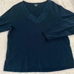 Teal embroidered top
